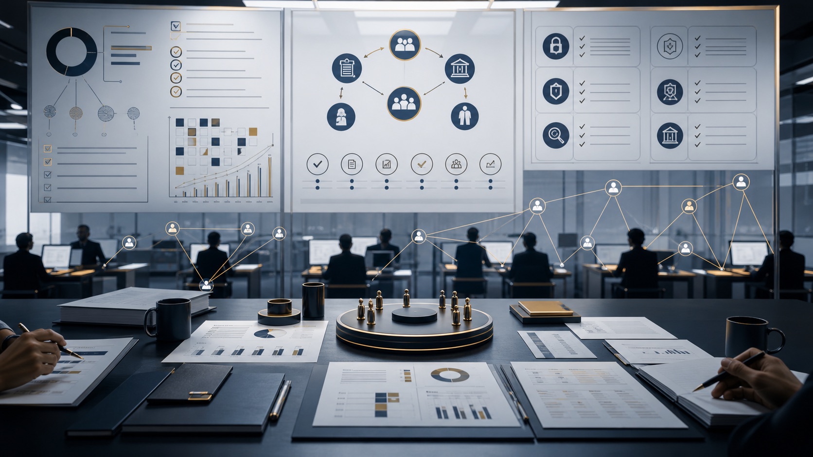 Anonymous workshop table with workflow maps and AI use case notes